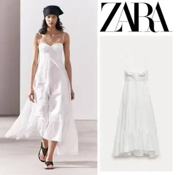 ZARA [택 포함 새상품] 포플린 뷔스티에 티어드 원피스 화이트