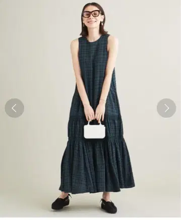 유나이티드 애로우즈 체크 슬리브리스 맥시 원피스 -워셔블-