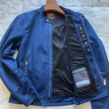 미품 KADOYA 메쉬 가죽 라이더 자켓 블루 XL