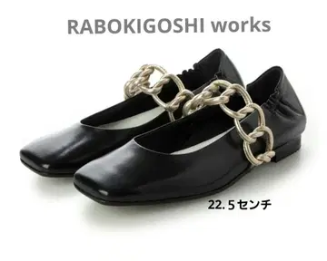 RABOKIGOSHI works [천연 가죽] 체인 스트랩 슈즈 블랙
