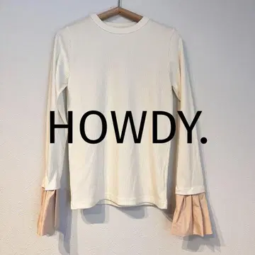 HOWDY 벌룬 슬리브 상의 M 사이즈 긴팔 화이트 핑크 HOWDY