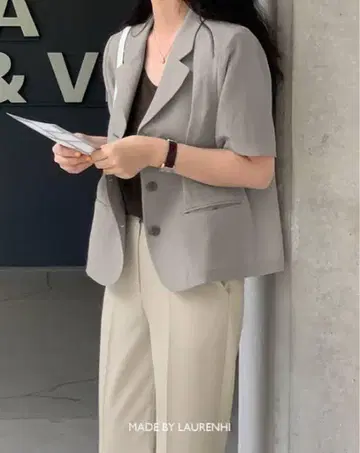 LAURENHI 체크 무늬 반팔 테일러드 재킷