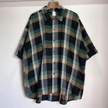 O project S/S Shirts M 코튼 린넨 체크 셔츠