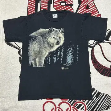 [새상품급] 90s 티셔츠 USA 제작 늑대 애니멀 동물 Alaska