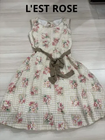 L'EST ROSE 꽃무늬 깅엄 체크 원피스 M 사이즈