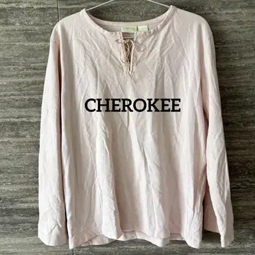 CHEROKEE 페일 핑크 디자인 티셔츠 긴팔 롱티 해외 구제 의류 S