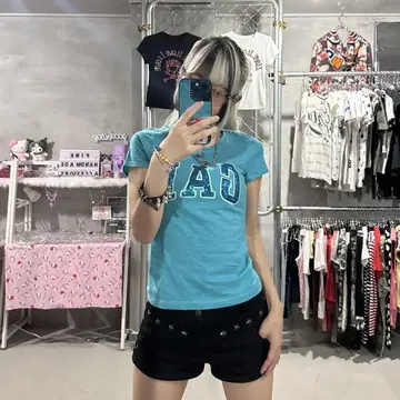 GAP 스팽글 반짝이 로고 피치 T 헤이세이 y2k 블루