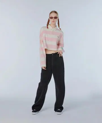 InstantFunk Cropped striped polo shirt