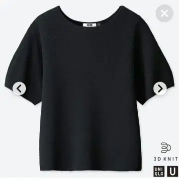 UNIQLO U 3D 벌룬 슬리브 스웨터 5부 소매 XXL 블랙