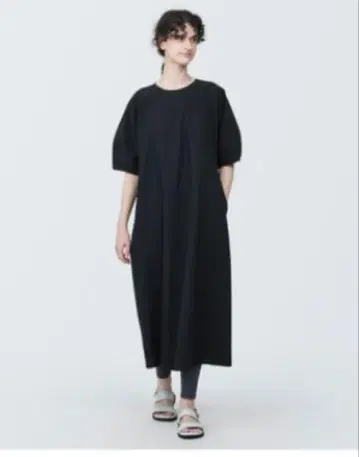 무인양품 냉감 풀오버 반팔 원피스 블랙 XL