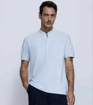 ZARA 라이트 블루 헨리넥 피케 셔츠 XL
