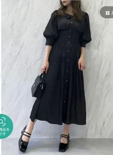 dazzlin 반팔 원피스 퍼프 슬리브 옷깃 블랙 코르셋