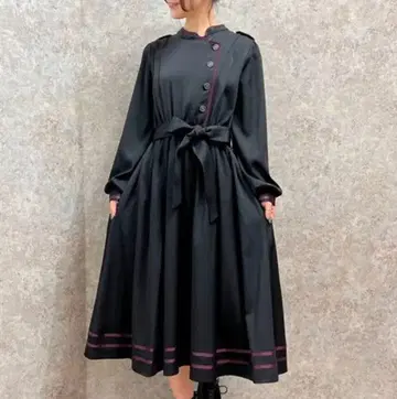 스탠드 칼라 단추 원피스/axes femme