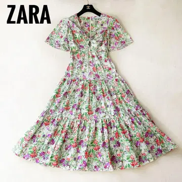 자라 ZARA 리본 디자인 꽃무늬 티어드 롱 원피스