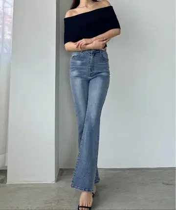 Louere 스트레치 플레어 데님 팬츠 라이트 블루 M