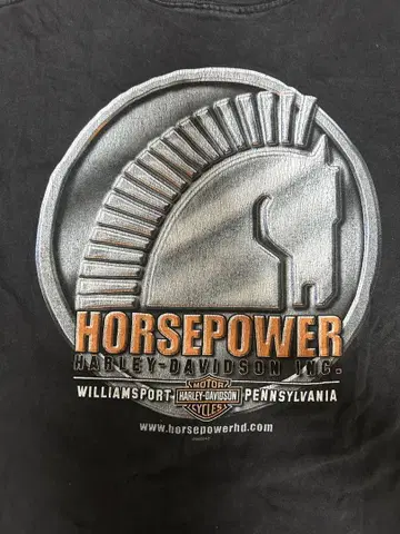 백 프린트 T Harley-Davidson Horsepower 티셔츠