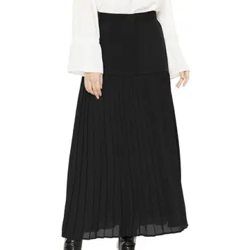NATURAL BEAUTY BASIC 플리츠 절개 맥시 스커트 블랙 M