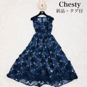 택 포함 Chesty 플라워 레이스 오간자 원피스 네이비 1