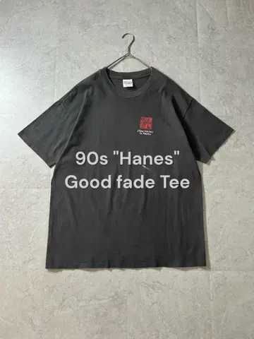 90s USA 제작 Hanes 티셔츠 한자 페이드 블랙 싱글 스티치