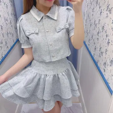 [ evelyn ] 에블린 리본 트위드 셋업 아이스 블루