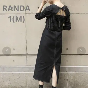 RANDA 개더 디자인 데님 원피스 백리본 블랙 셔링