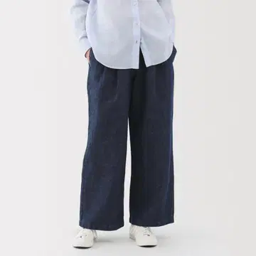무인양품 코튼 린넨 데님 이지 와이드 팬츠