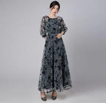파티 드레스 롱 블랙 꽃무늬 결혼식 포멀 엘레강트