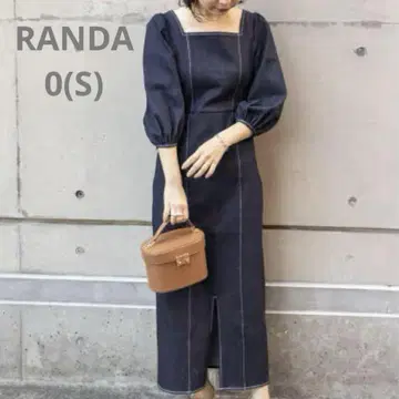 RANDA 데님 원피스 스티치 스트레치 소재 슬릿 네이비