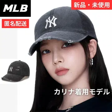 [일본 미발매] 카리나 착용 MLB NY 로고 데미지 가공 야구 모자