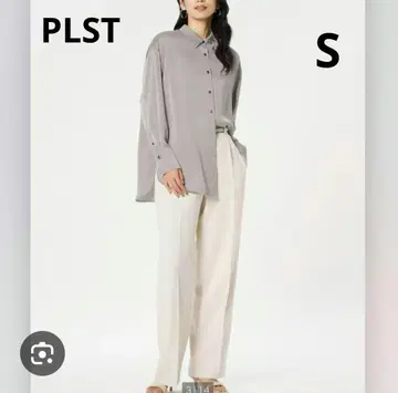 PLST 플라스테 새틴 레귤러 칼라 셔츠 긴팔 그레이