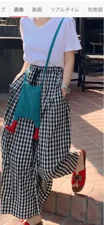 Cion 코튼 깅엄 와이드 팬츠 일본제