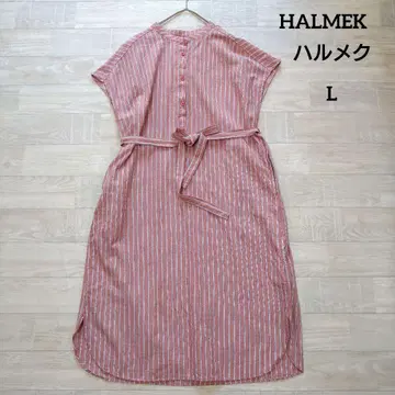 HALMEK 하 밴드 카라 스트라이프 코튼 원피스 L