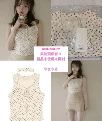 미사용 새상품 앤드마리 Flower ribbon tops red
