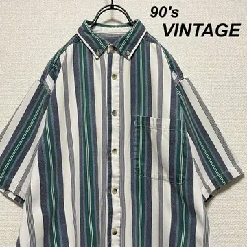 90s 구제 빈티지 멀티 스트라이프 셔츠 포켓 좋은 배색 디자인