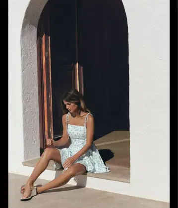 ZARA 스카이블루 꽃무늬 슬립 드레스