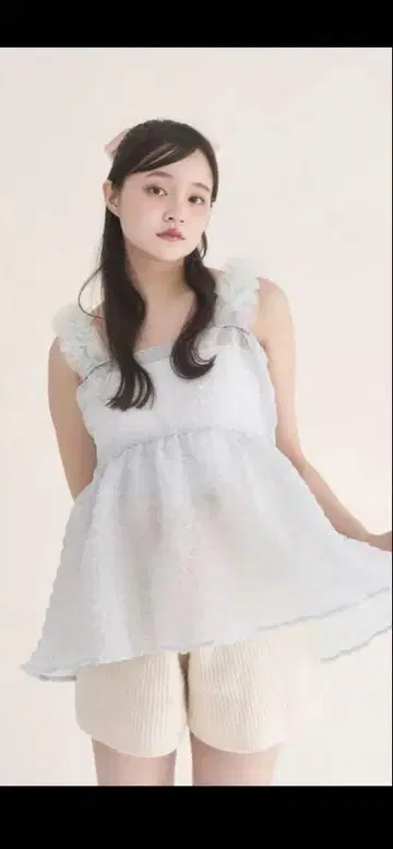muguet fairy tulle 페플럼 블라우스 민트