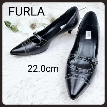훌라 가죽 스트랩 스틸레토 블랙 펌프스 22.0cm