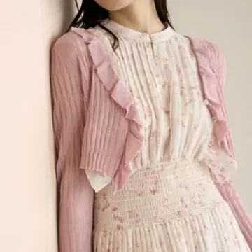 SNIDEL 스나이델 시어 프릴 가디건 핑크