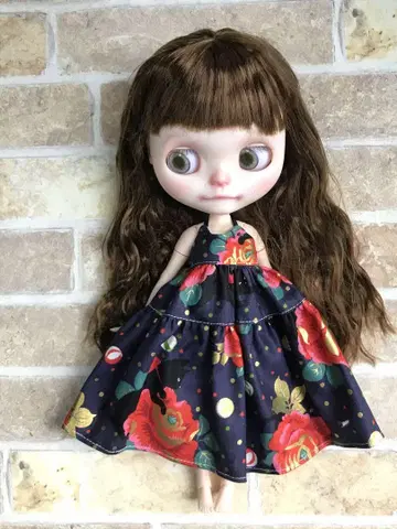 브라이스 Blythe 리카짱 아웃핏 일본풍 패턴 원피스 검은 고양이3