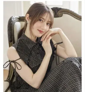리본 포함 플리츠 프릴 절개 체크 무늬 셔츠 원피스 다크 그린