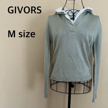 [ GIVORS ] 레이어드 상의/프릴 셔츠/니트/V넥/그린