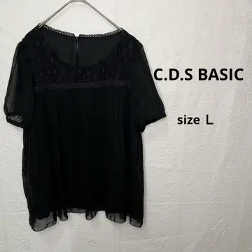 C.D.S BASIC 블라우스 블랙 시스루 L 사이즈 반팔 새상품급