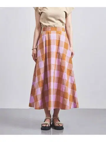 UNITED ARROWS fabrica 깅엄 체크 플레어 스커트