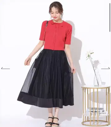 블랙 도트 플레어 스커트 롱