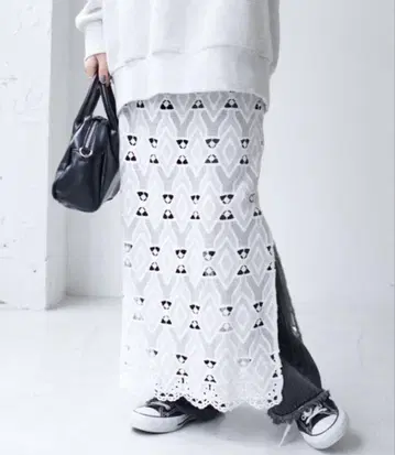 키카 패턴 레이스 롱 스커트 레이어드 스커트
