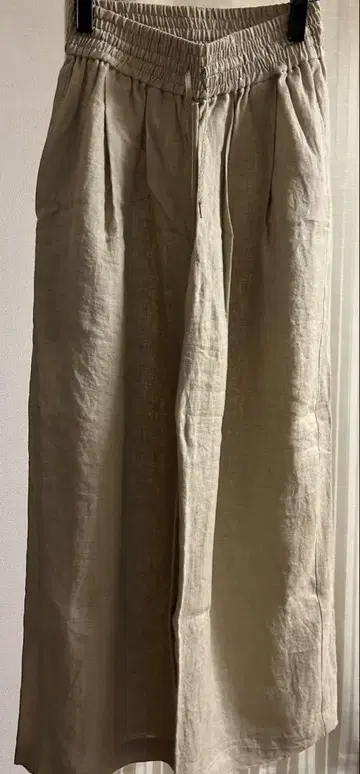 린넨 베이지 와이드 팬츠 허리밴딩