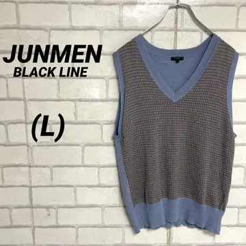 JUNMEN 준멘 블랙라인 니트 베스트 하운드투스 V넥 L 파랑