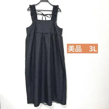 [새상품급] 어깨 프릴 도트 무늬 멜빵 스커트 3L 빅 사이즈 넉넉한 핏