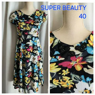 미사용 레벨 SUPER BEAUTY 화려한 꽃무늬 원피스 메쉬 소재
