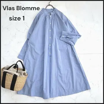 Vlas Blomme 풀오버 셔츠 원피스 [M] 롱 기장 하늘색 파랑